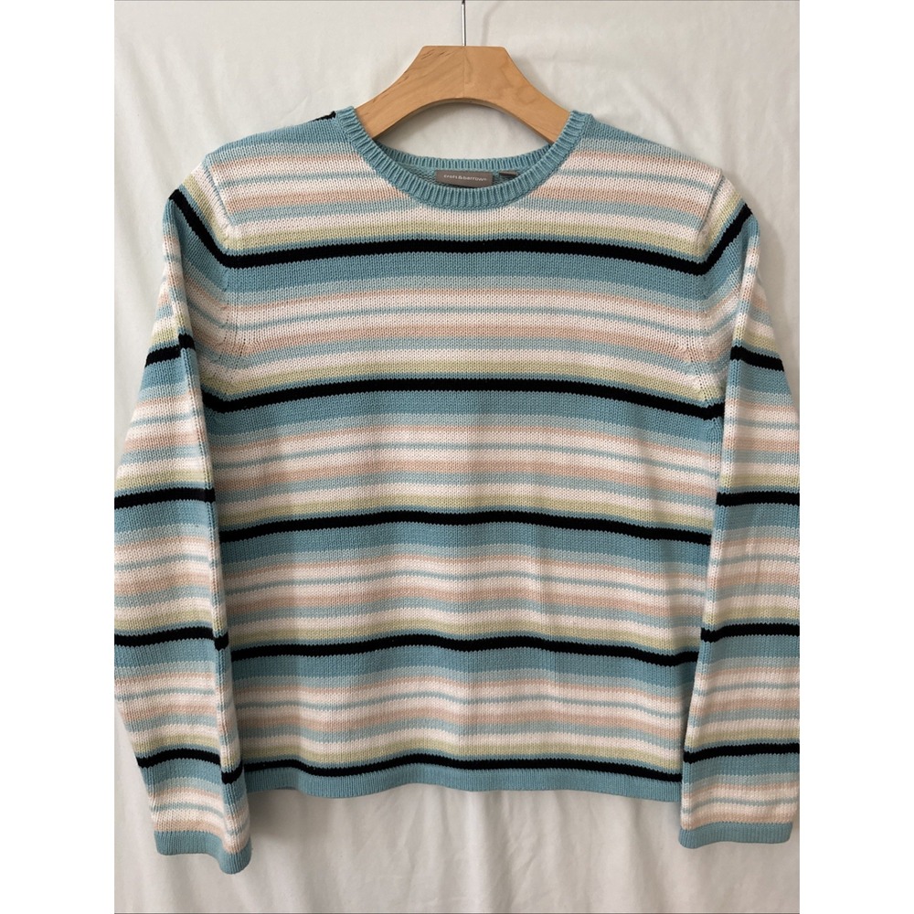 Pullover‎ Chunky Sweater Women's L Fair Isle Stripe Blue Green Black White